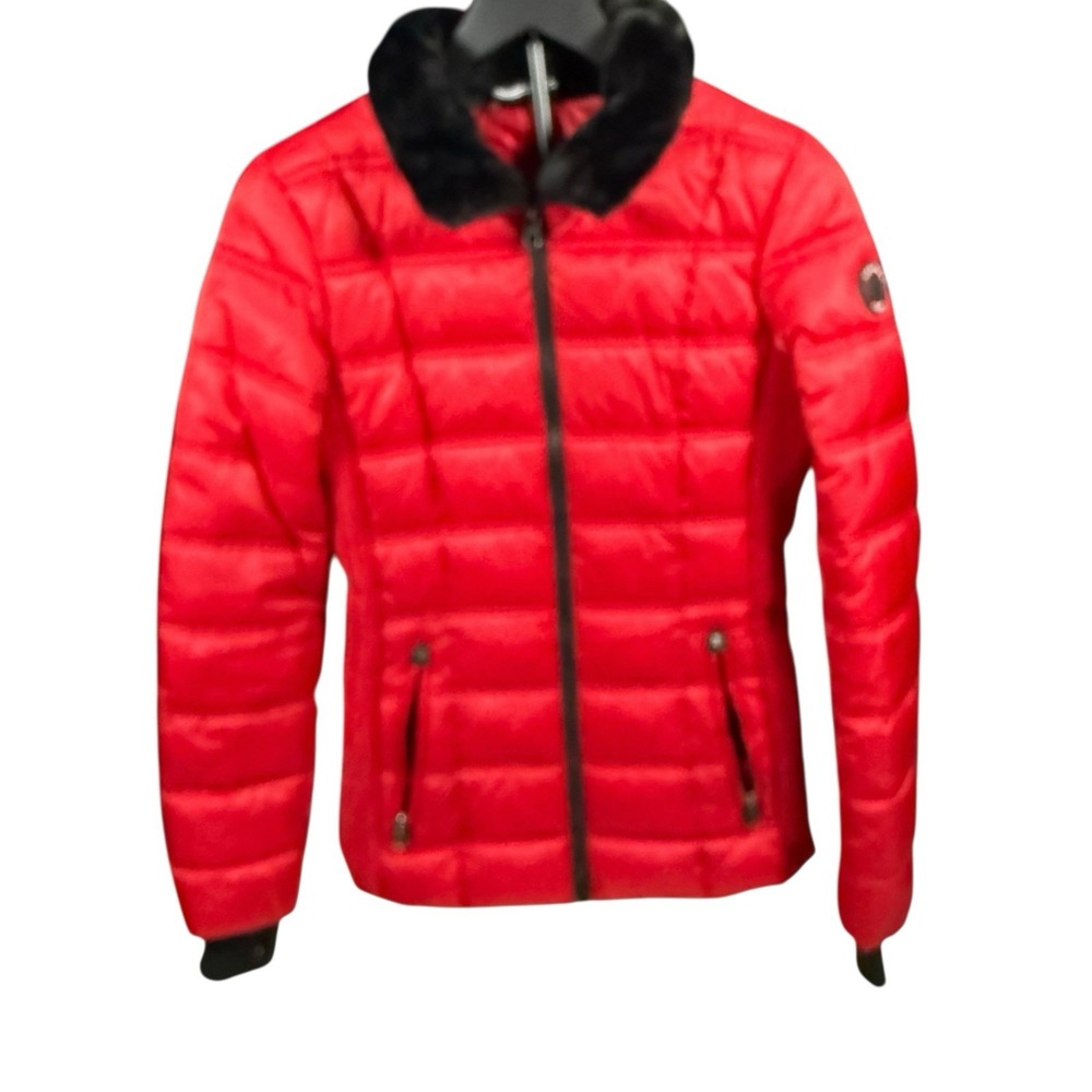 Nautica Women's Red‎ Puffer Jacket Faux Fur Collar XS Water Resistant Coat